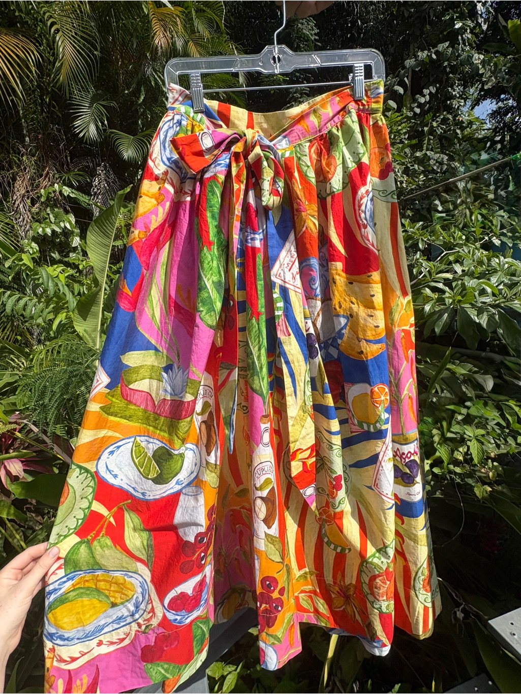 Farm Rio Fresh Table Maxi Wrap Skirt Floral & Fruit Colorful Skirt 100% Cotton